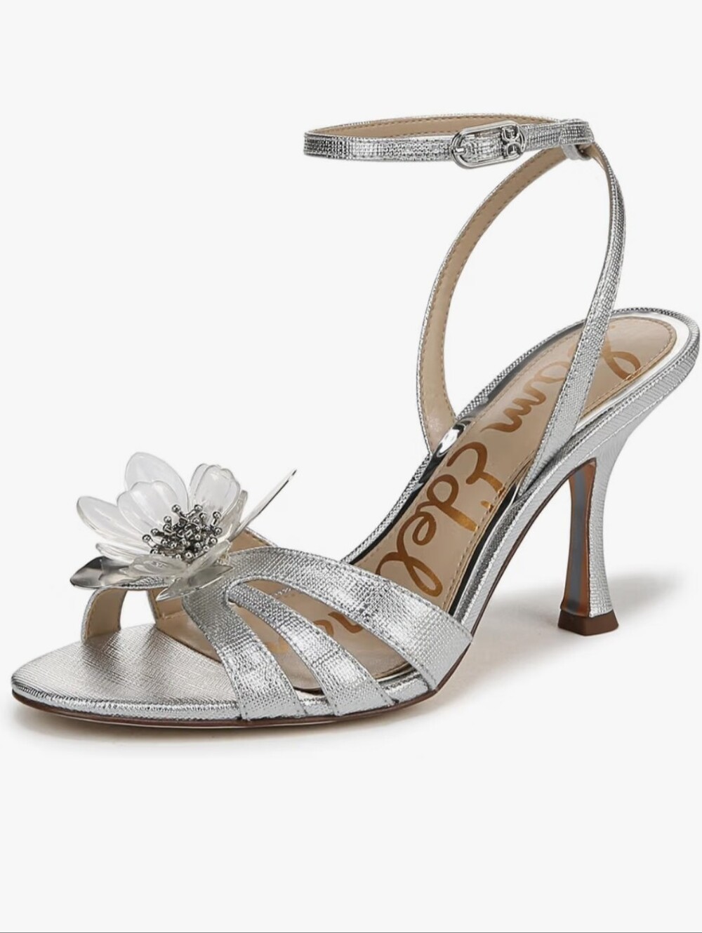 Sam Edelman Silver Floral Ankle-Strap Heel